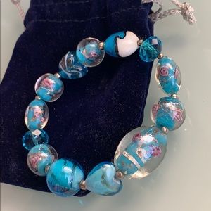 Blue ocean themed glass bead bracelet